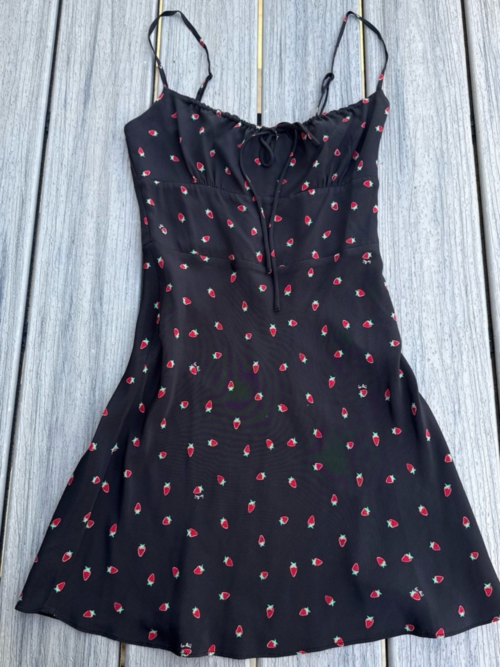 Realisation Par Black Mini Dress with Red Strawberry Print Small